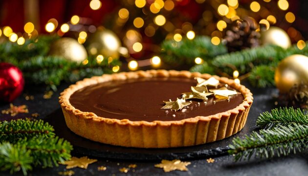Festive Chocolate Tart with Golden Stars A Holiday Dessert Delight