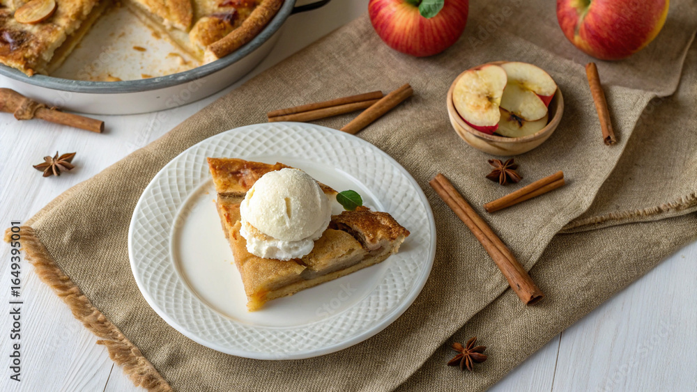 Poster flat-lay-of-a-vintage-dessert-setting-with-a-slice of apple pie