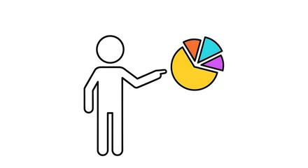 Stick Figure Presenting Colorful Pie Chart Analysis for Business Graphics