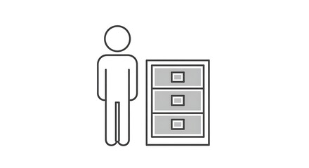 Minimalist illustration of a person standing next to a filing cabinet isolated