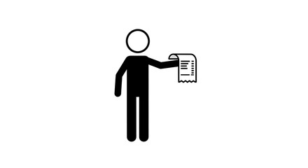 Stick figure holding a bill or receipt signifying expenses and financial transactions
