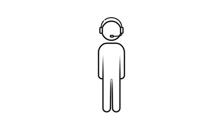 Minimalist icon depicting customer service representative with headset on white background