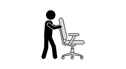 Illustration of a stick figure adjusting or moving an office chair on a white background