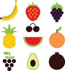 Food fruits glyph icon set vector illustration