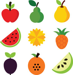 Food fruits glyph icon set vector illustration