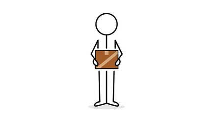 Stick figure carrying a cardboard box, delivery service vector illustration