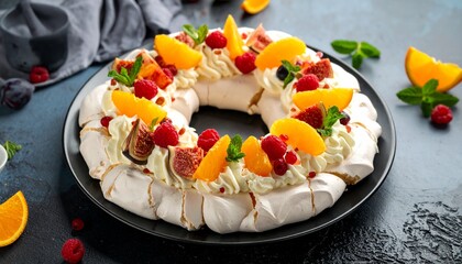 Delicious Pavlova Wreath with Fresh Fruits A Festive Dessert Recipe