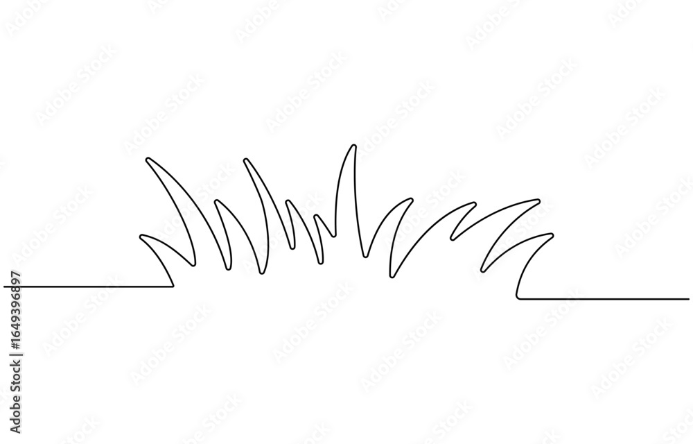 Poster continuous one line drawing of abstract meadow with grass, vector.