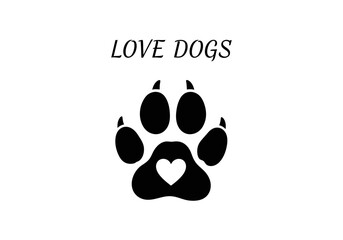 Love dogs paw print with heart isolated on white background