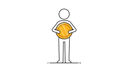 Stick figure holding a gold coin representing savings, investment, or wealth concept