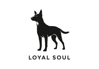 Silhouette of a loyal dog standing, isolated on white background