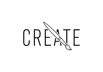 The word create with a paintbrush, isolated on white background