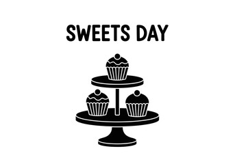 Sweets day with cupcakes on stand isolated on white background
