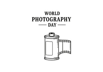 World photography day with film roll isolated on white background