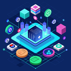 Futuristic Cryptocurrency and Digital Finance Vector Illustration
