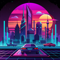 Futuristic Neon Cityscape Vector Illustration

