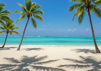 Tranquil Tropical Beach Scene with Palm Trees and Turquoise Water