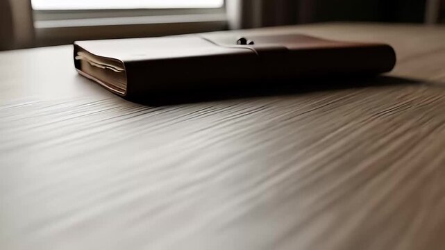 leather bound journal on wooden table