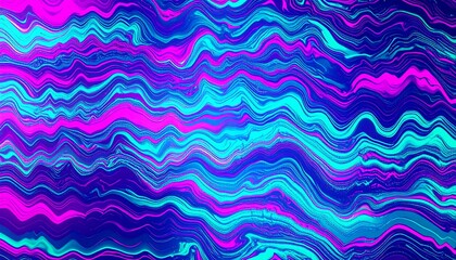 Vibrant psychedelic background featuring distorted, flowing waves of glowing neon pink and blue lines in a fluid art style.