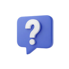 A 3d rendered blue speech bubble with a white question mark inside isolated on transparent background