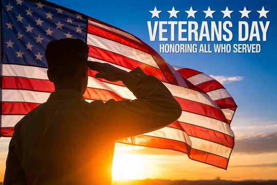 Veteran saluting american flag at sunset on veterans day honoring all who served