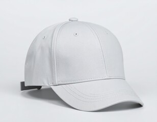 Blank white baseball cap isolated on a light gray background. Headwear mockup for branding and design.
