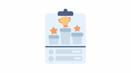 Clean Animated Success Ranking System Icon: Dynamic Trophy, Stars, and Progress Bars on Clipboard