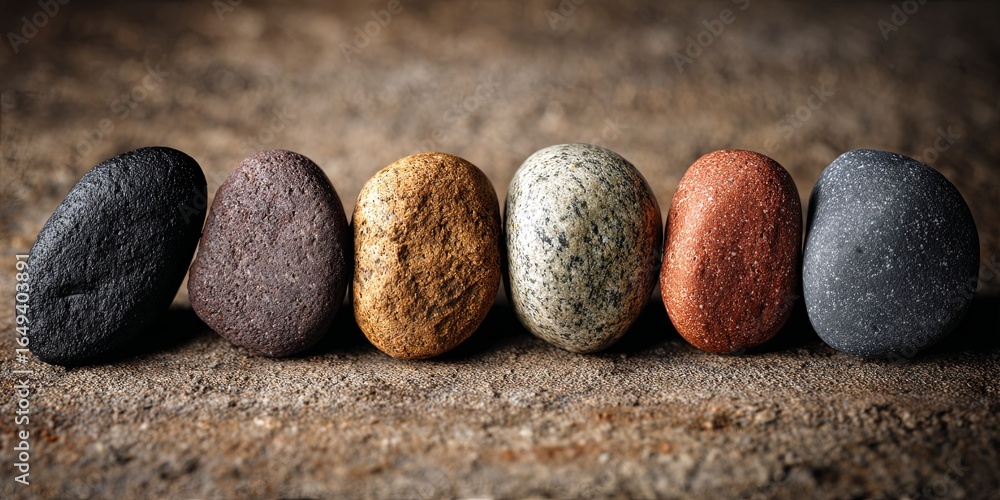 Poster natural stones in row on textured background with soft color gradients and artistic presentation for