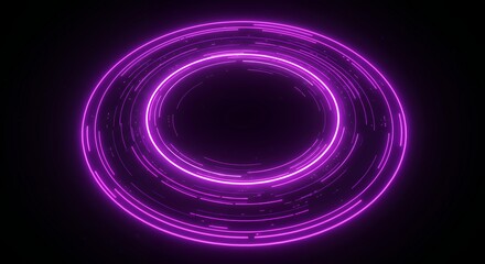 Magenta purple neon circular rings with glowing concentric layers and segmented gaps on dark background for vibrant holographic interface design