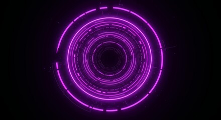 Vibrant magenta purple circular HUD display with segmented technical rings and digital data elements on dark background for advanced interface
