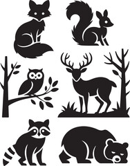 Charming forest animals silhouette collection for design