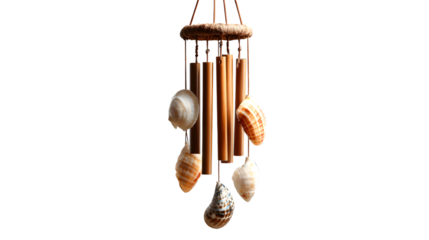 Relaxing coastal vibes with this charming seashell wind chime for peaceful meditation ambiance isolated on white background 