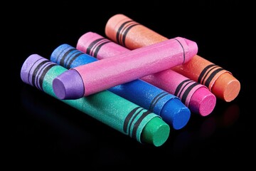 Colorful crayons clustered on black background