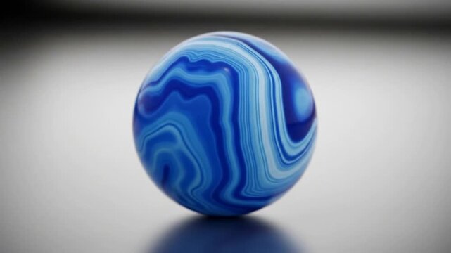 Abstract sphere with swirling blue and white pattern on gray