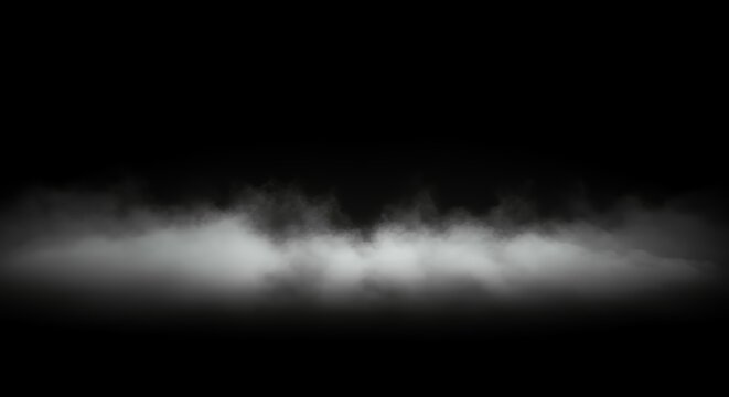 Wispy white fog layer with soft mist rolling across black background for video effects compositing and atmospheric design elements