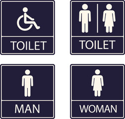 Male and Female Restroom Icons – Blue Toilet Sign Vector for Public Bathroom and Washroom