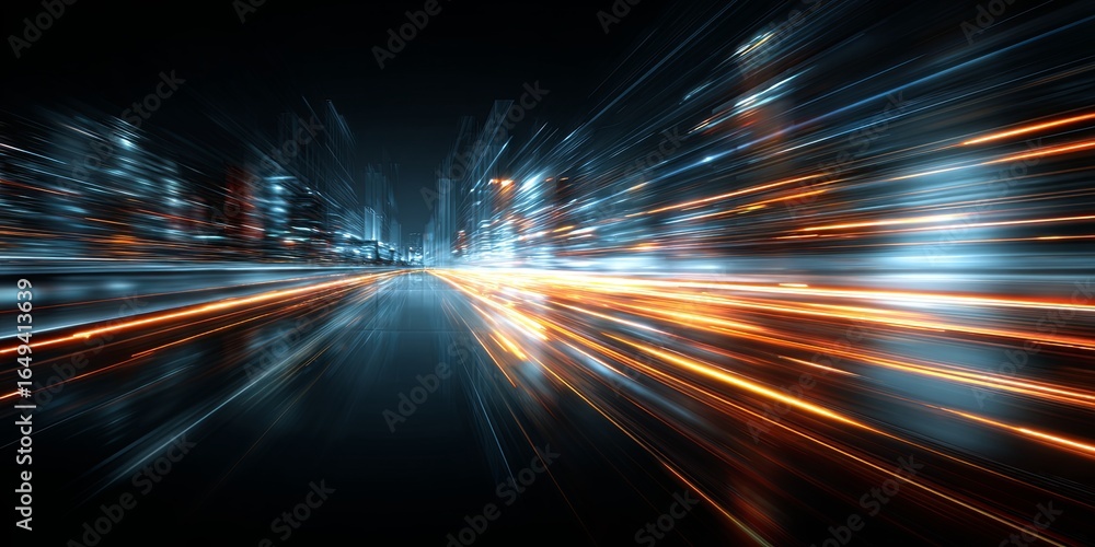 Poster futuristic digital background with motion blur effects and light trails creating a high-tech aesthet