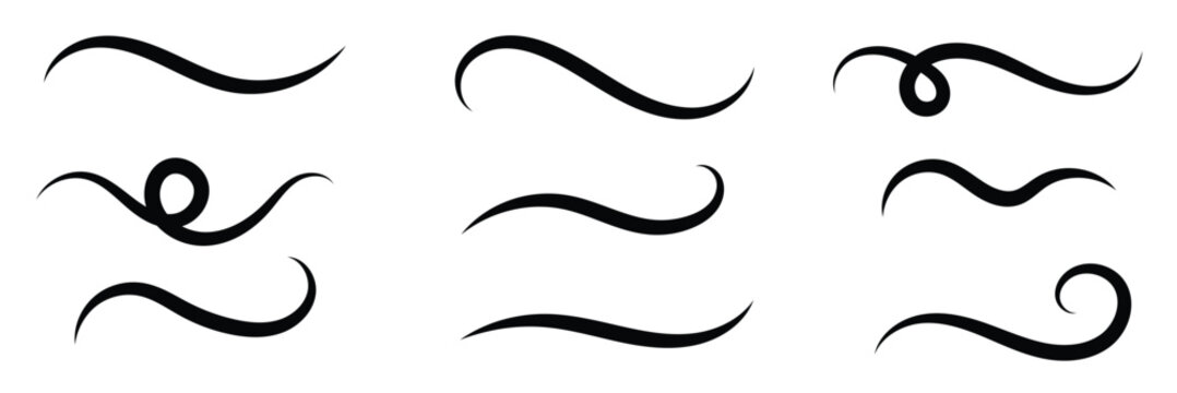 Set of Swoosh vector. Hand drawn swoosh elements, and swoop underline typography tails shape in flat styles. Set of ribbons. Design concept element collection&nbsp;in&nbsp;eps&nbsp;10. Vector&nbsp;background&nbsp;.