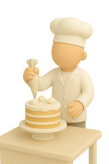 3D Faceless Chef Decorating Cake with Icing Illustration