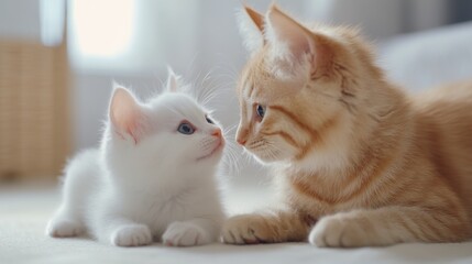 Obraz premium Adorable kitten and charming cat sharing a tender moment together