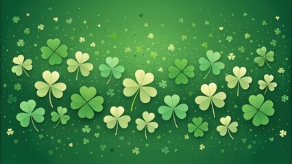 A vibrant green background filled with numerous shamrock clover leaves and sparkling glitter for st patricks day celebrations