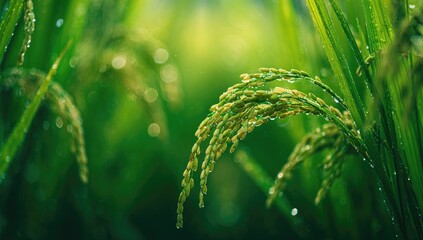 Close-up of ripening rice heads