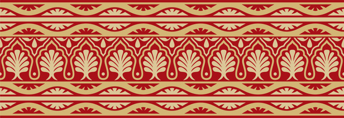 Vector gold and red seamless national Indian ornament. endless border, ethnic hindu frame. Mumbai
