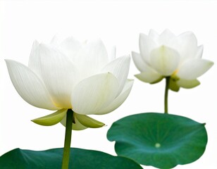 Obraz premium Realistic Lotus Flower with Green Lily Pads, High Detail, Isolated on White