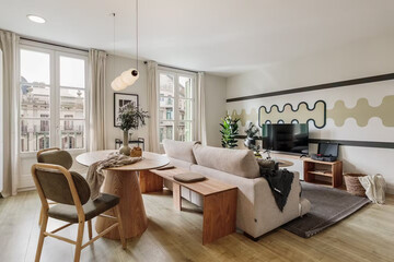 Modern luxury apartment interior in minimal scandinavian style, 3d rendering