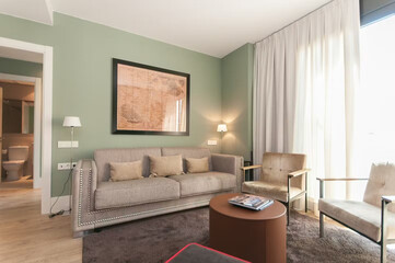 Modern luxury apartment interior in minimal scandinavian style, 3d rendering