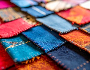 A professional patchwork fabric texture with a clean, detailed pattern and a beautiful color palette.