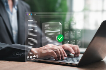 Automated Invoice Processing System in Accounting Department, Businessman Managing Digital Billing,...