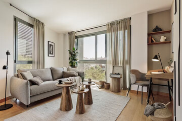Modern luxury apartment interior in minimal scandinavian style, 3d rendering
