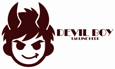 Devil boy icon. Devil boy vector illustration, devil boy logo design, silhouette vector logo of a mischievous little boy with a devilish smirk